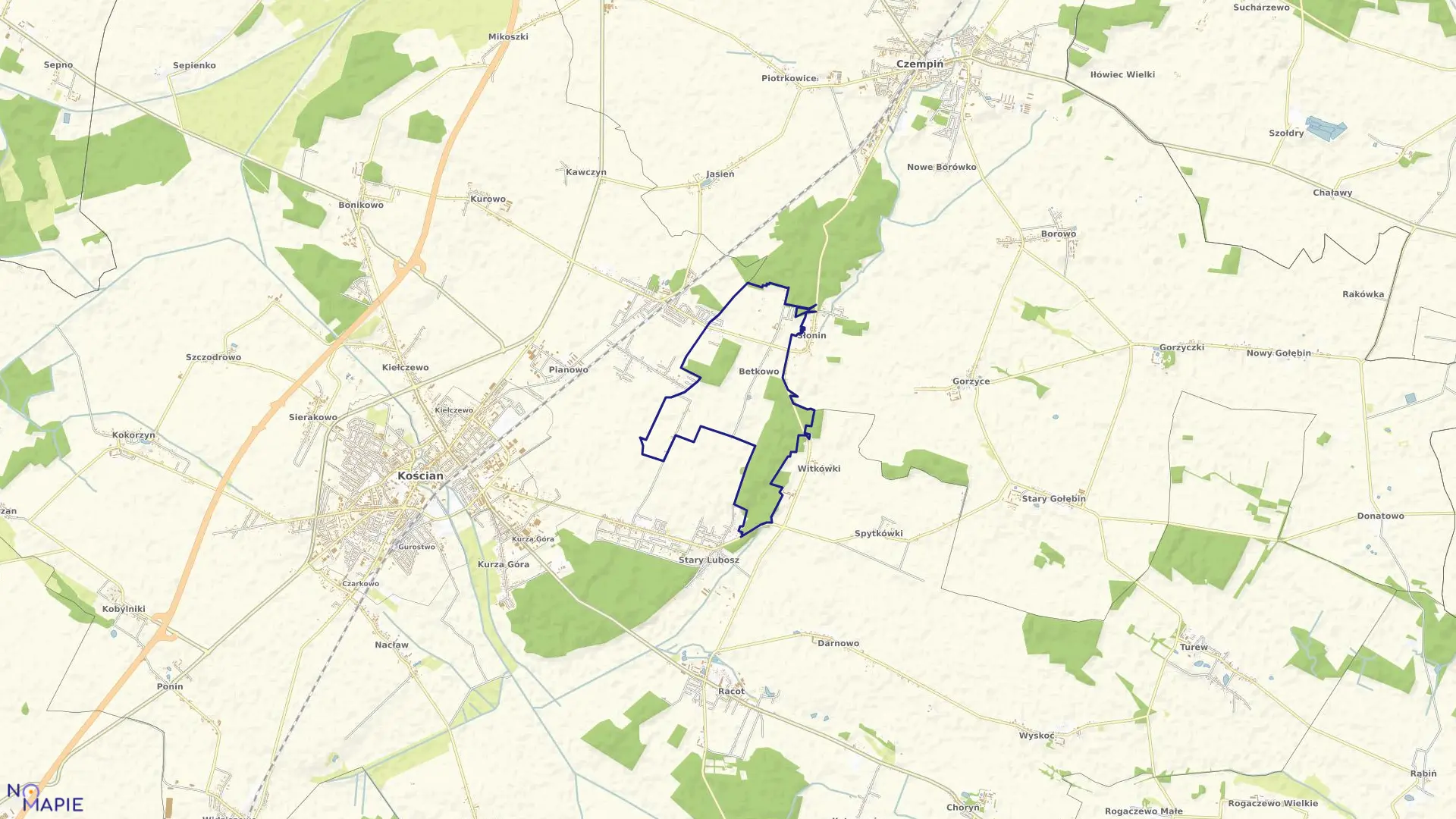 Mapa obrębu BETKOWO w gminie Czempiń