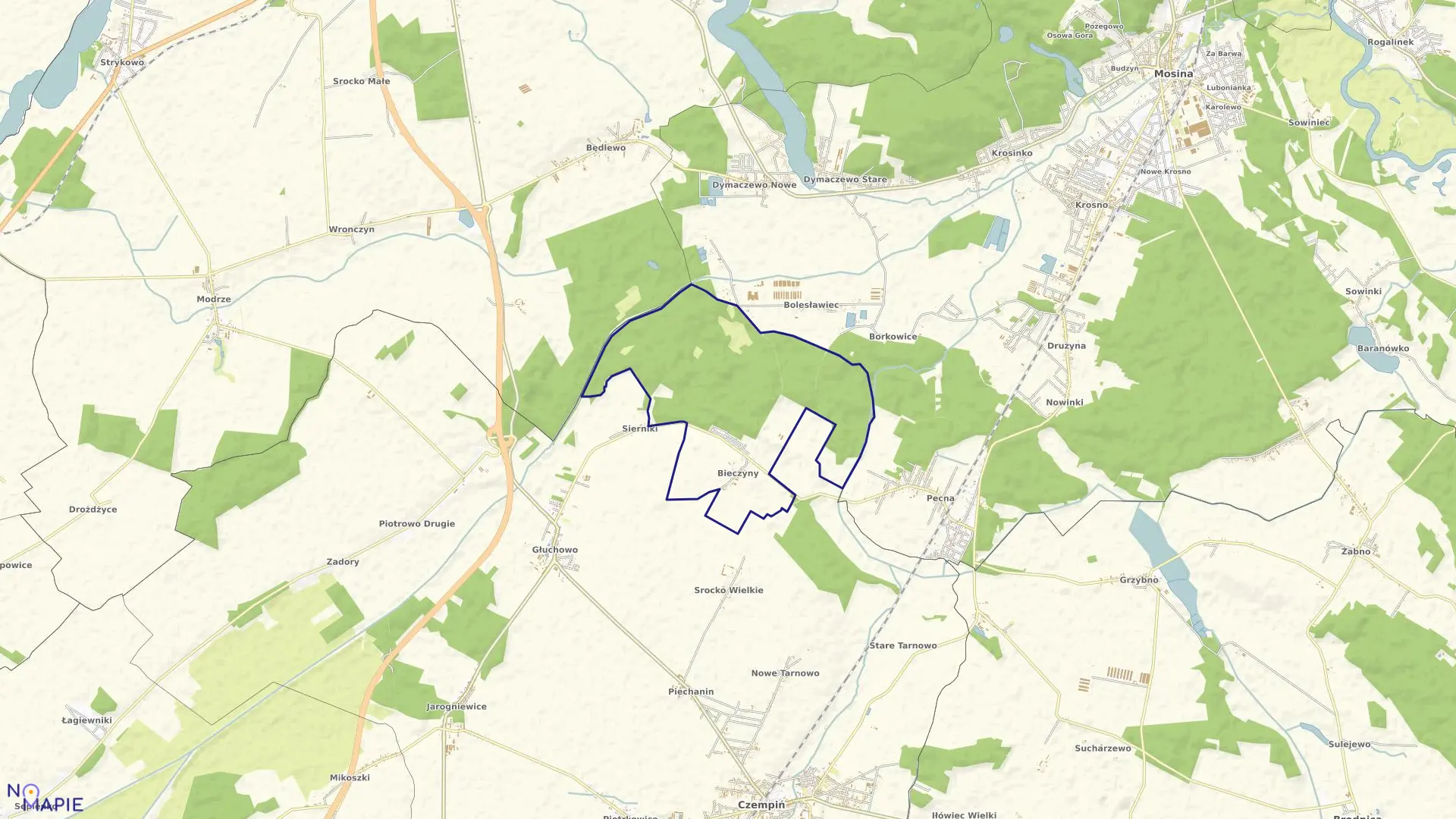 Mapa obrębu BIECZYNY w gminie Czempiń