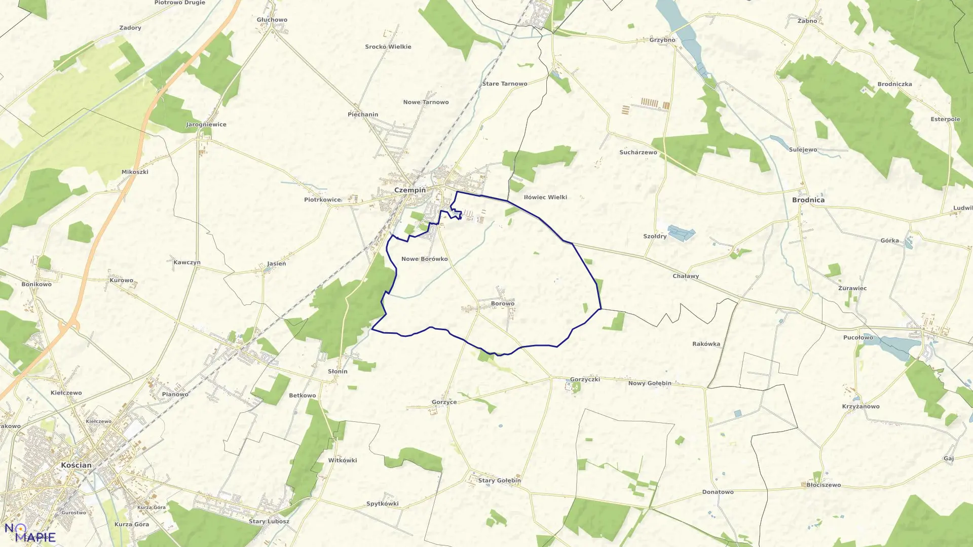 Mapa obrębu BOROWO w gminie Czempiń